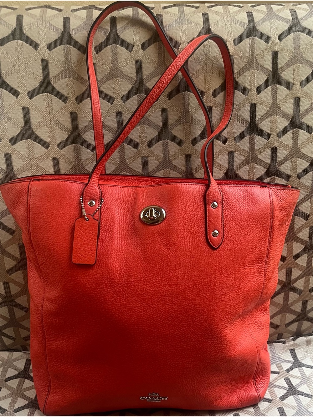 Coach Red Pebbled Leather Turnlock Tote - Picture 2 of 7